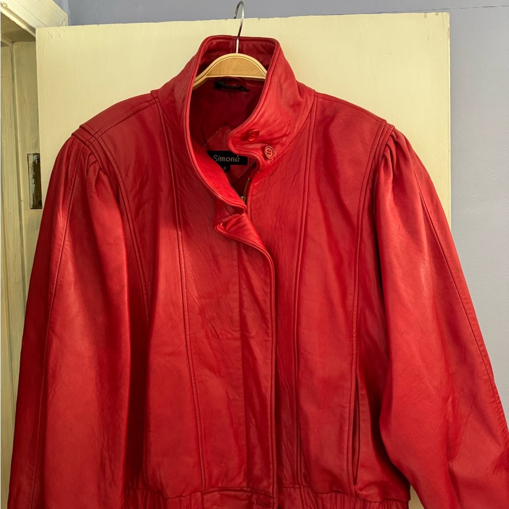 Authentic vintage 1989 red leather jacket.